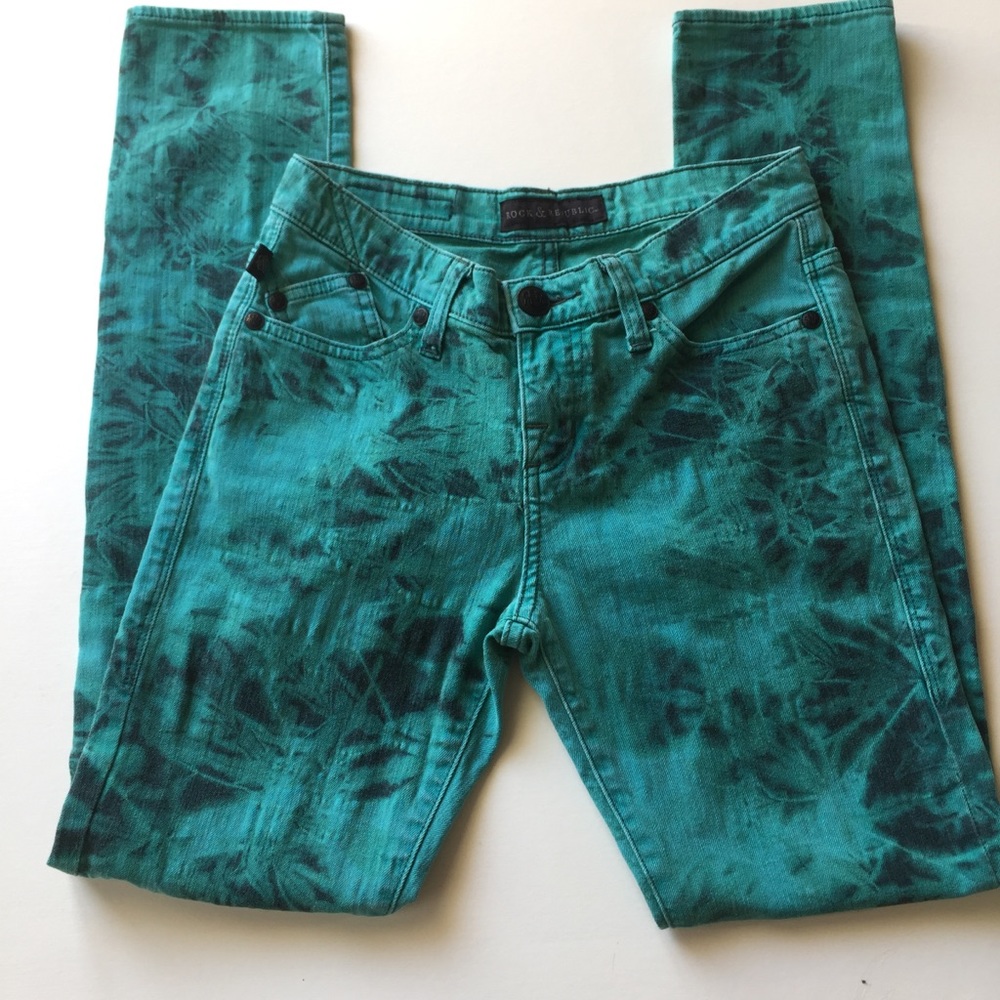 💚Rock & Republic Berlin tie dye teal skinny jeans